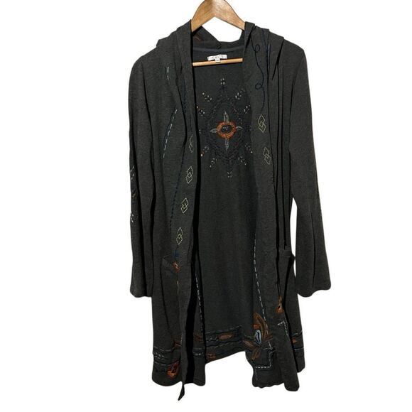 Caite + Athleta Anthropologie Boho Embroidered Floral Duster Hooded Aztec Sweate - Picture 7 of 12